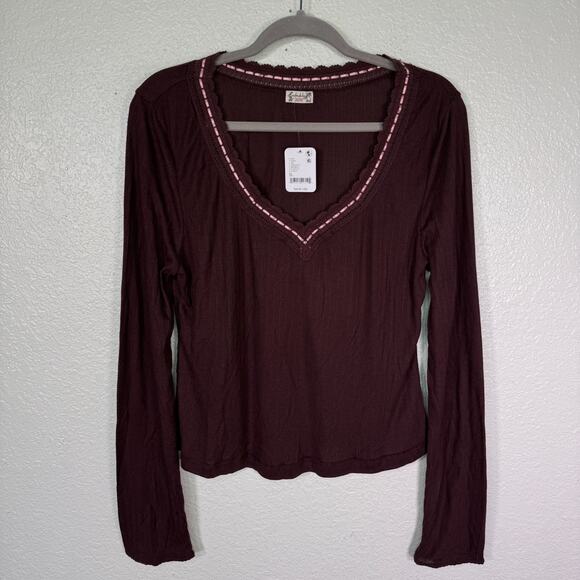 Free People Tops - Free People Intimately Top Womens XL Only You Long Sleeve Lace Ribbed Layer NEW